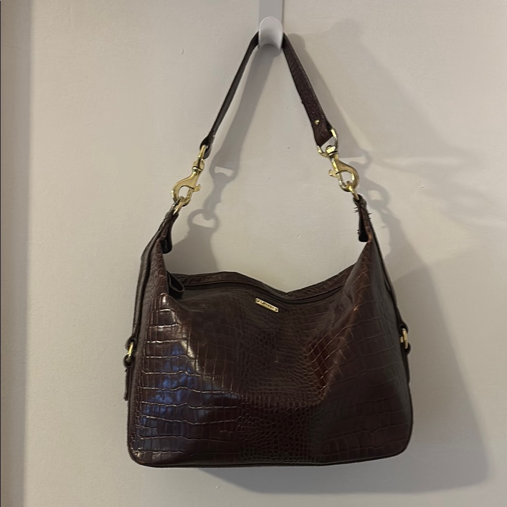 Lauren Brown Crocodile-Embossed Shoulder Bag